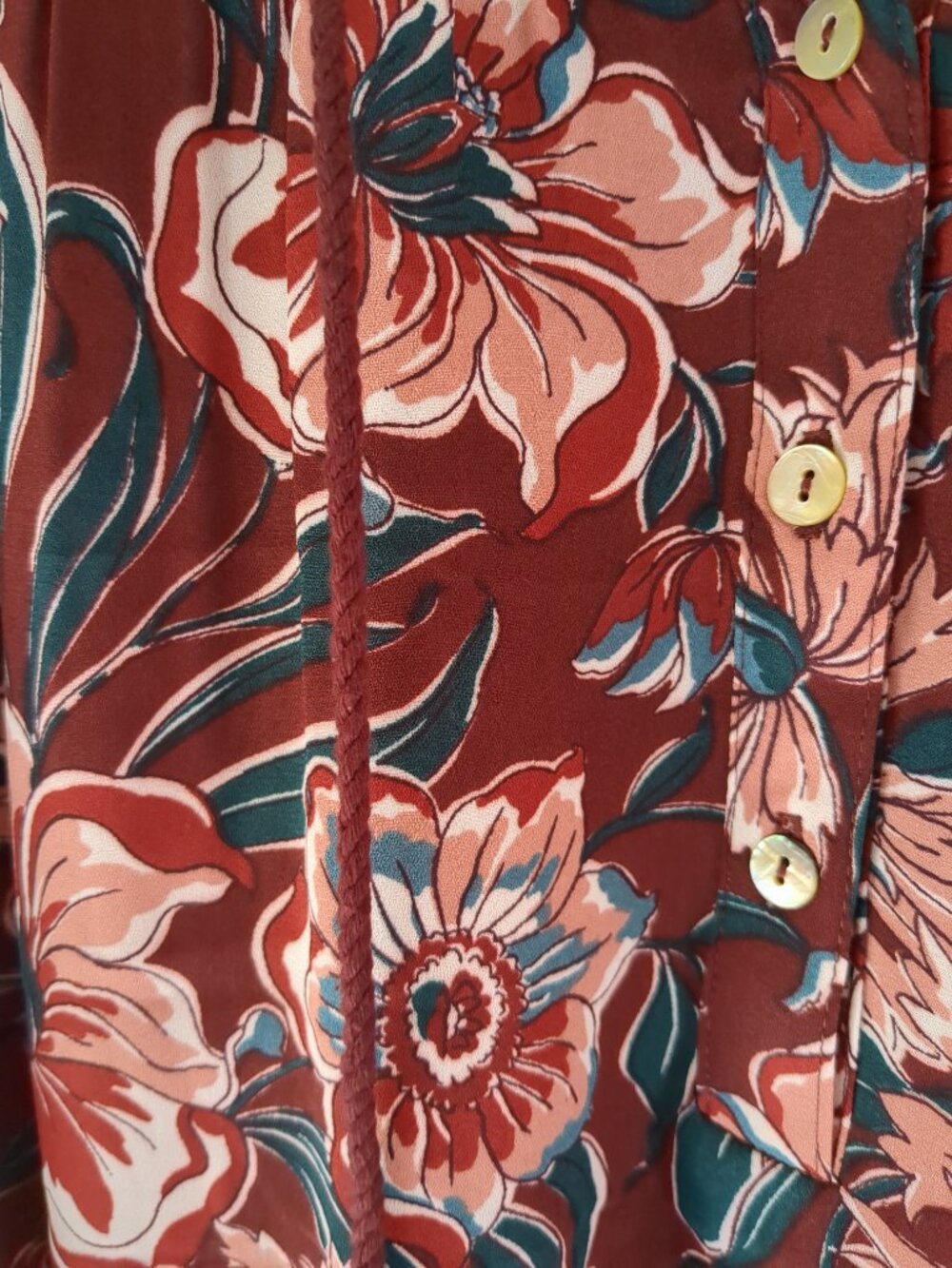 Med Boho Floral Long Sleeve with Button to Roll Up - Picture 9 of 16
